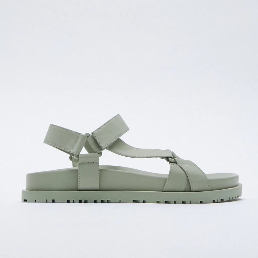 Zara Rubberized Sage Grey Strappy Platform Sandals Size 37
